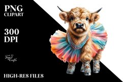 Baby Cow with Charleston Dress, Watercolor PNG Product Image 1