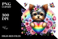 Yorkshire Terrier Heart Rainbow Flowers PNG Product Image 2