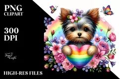 Yorkshire Terrier Heart Rainbow Flowers PNG Product Image 2