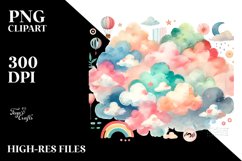 Simple Washed Watercolor Cloud, PNG Product Image 2