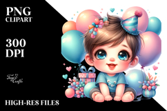 Vibrant Watercolor Baby with Balloons, PNG Product Image 2