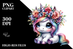 Baby Unicorn with Floral Wreath PNG Product Image 2