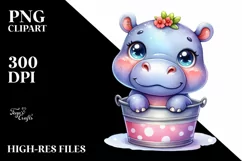 Colorful Smiling Baby Hippo in Bucket | Sublimation | Product Image 3