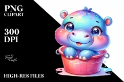 Colorful Smiling Baby Hippo in Bucket | Sublimation | Product Image 3