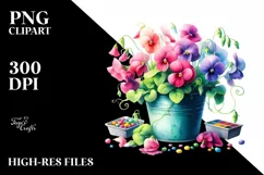 Watercolor Pot with Sweet Pea Clipart Product Image 1