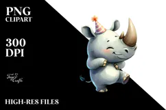 Whimsical Dancing Rhino with Party Hat PNG Product Image 2