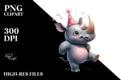 Whimsical Dancing Rhino with Party Hat PNG Product Image 2
