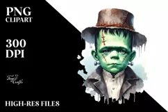 Baby Frankenstein Watercolor PNG Product Image 1
