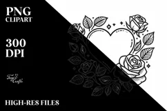 Lineart Heart with Roses PNG Product Image 2
