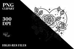 Lineart Heart with Roses PNG Product Image 2