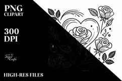 Lineart Heart with Roses PNG Product Image 2