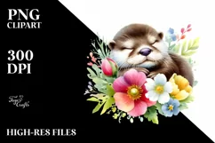 Colorful Otter Sleeping in Flower | Watercolor Clipart Product Image 3