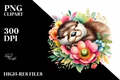 Colorful Otter Sleeping in Flower | Watercolor Clipart Product Image 3