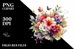 Colorfull Bouquet with Rhododendron Gold Foil Clipart Product Image 3
