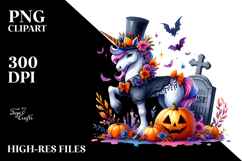 Vibrant Halloween Unicorn Clipart | Sublimation Product Image 2