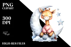 Whimsical Cute Baby Giraffe Dressed, PNG Product Image 2