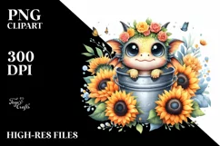 Cute Dragon with Sunflower, Transparent PNG Product Image 3