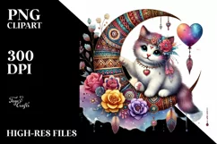 Colorful Kitten with Heart PNG Product Image 2