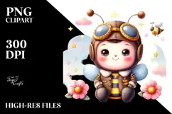 Vibrant Baby Bee in Aviator Suit PNG Product Image 2