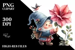 Cute Gnome with Azalea | Watercolor Clipart Product Image 3