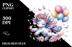 Cute Baby Unicorn Tumbling with Spring Petals | Sublimation Product Image 3