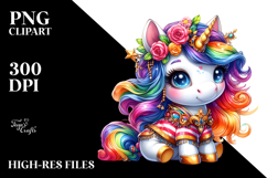 Cute Unicorn Dressed Watercolor PNG Product Image 2