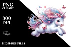 Cute Baby Unicorn Tumbling with Spring Petals | Watercolor Product Image 3