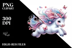 Cute Baby Unicorn Tumbling with Spring Petals | Watercolor Product Image 3