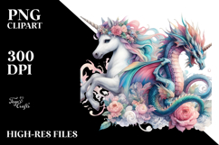 Baby Unicorn with Dragon, Watercolor PNG Product Image 2