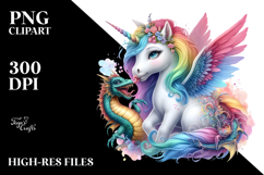 Baby Unicorn with Dragon, Watercolor PNG Product Image 2