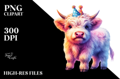 Baby Cow with Birthday Hat, Watercolor PNG Product Image 2