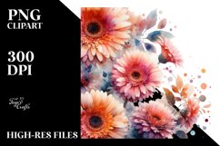 Abstract Watercolor Basket with Large Gerbera | Clipart Product Image 3