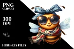 Funny Cute Bee in Silk Scarf Sunglasses Clipart Product Image 1