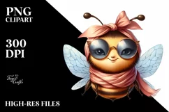 Funny Cute Bee in Silk Scarf Sunglasses Clipart Product Image 1