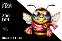 Funny Cute Bee in Silk Scarf Sunglasses Clipart Product Image 1