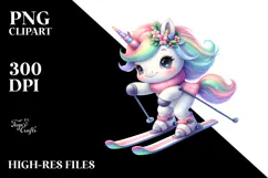 Pastel Baby Unicorn Skiing Clipart Product Image 2