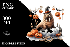 Walrus Dressed for Halloween on Cloud PNG Product Image 2