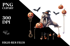 Spooky Night Walrus on Cloud PNG Product Image 2