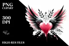 Paint Brush Style Heart Wings PNG Product Image 2
