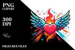 Colorful Heart with Wings on Fire PNG Product Image 2