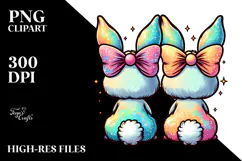Cartoon Colorful Retro 2 Bunnies View From Back PNG Product Image 2