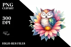 Colorful Owl Flower Watercolor Sleeping | Clipart Product Image 1