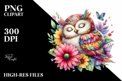 Colorful Owl Flower Watercolor Sleeping | Clipart Product Image 1