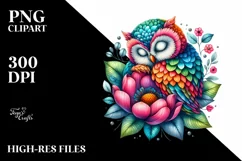 Colorful Owl Flower Watercolor Sleeping | Clipart Product Image 3