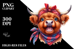 Highland Cow Portrait Bandana Big Eyes Clipart Product Image 2