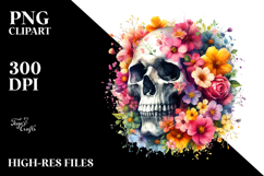 Colorful Skull and Flower Watercolor PNG Product Image 2