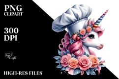 Baby Unicorn with Chef Hat, Watercolor PNG Product Image 2
