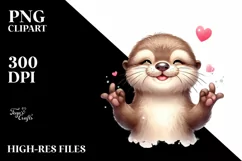 Smiling Otter Love Sign | Watercolor Clipart Product Image 3