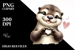 Smiling Otter Love Sign | Watercolor Clipart Product Image 3