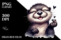 Smiling Otter Love Sign | Watercolor Clipart Product Image 1